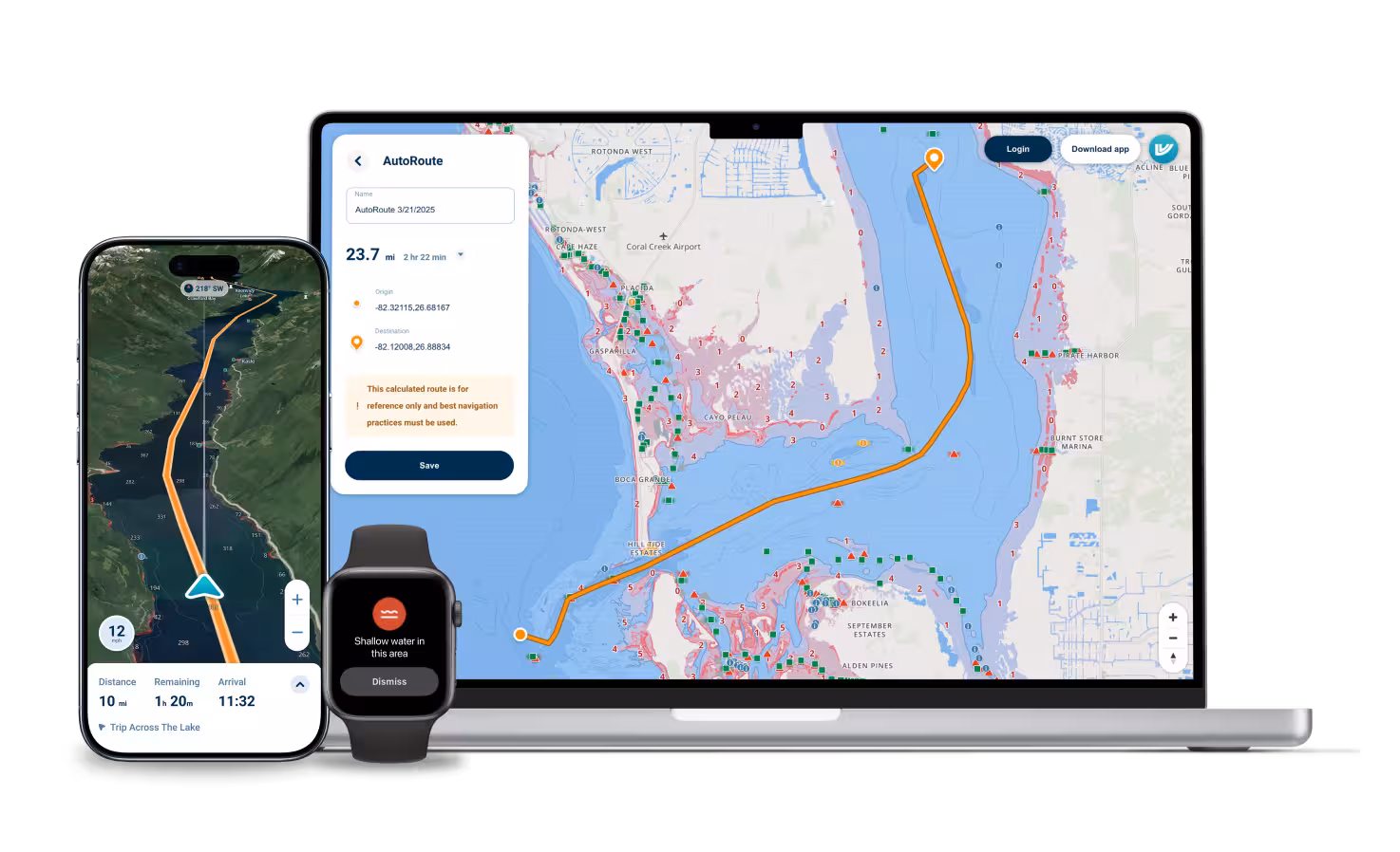 Wavve boating app with desktop chart viewer and apple watch app