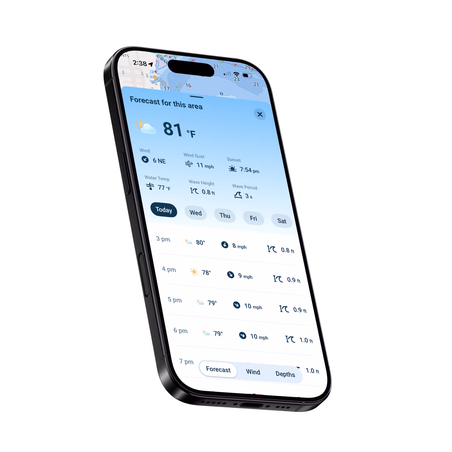 Wavve Boating App Weather and wind forecast